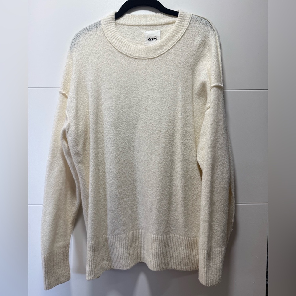 aerie Women's Cream Scoopneck Lightweight Sweater